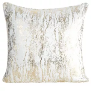 Poszewka na poduszkę 45x45 cm biało, szampańska z przecieranym błyszczącym nadrukiem ELISE