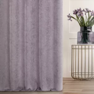 Zasłona szyta na taśmie 5 cm liliowa miękka, szenilowa tkanina o wyraźnym splocie i delikatnym połysku