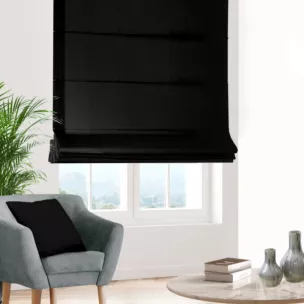 Roleta rzymska czarna z tkaniny w stylu eko o naturalnym splocie