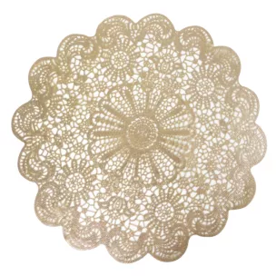 Podkładka okrągła na stół złota średnica 38 cm MARI z ażurowym wzorem koronki