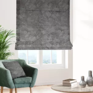 Roleta rzymska popielata z tkaniny z wzorem przetykanym błyszczącą nicią