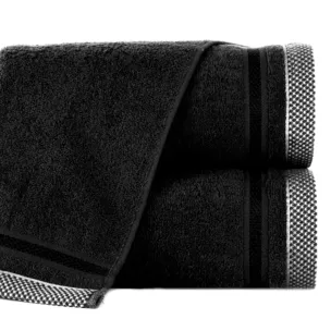 Ręcznik do rąk 30x50 cm bawełniany kolor czarny z bordiurą w paski 500 g/m2 ABBIE