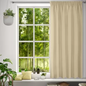 Zasłona beżowa z matowej gładkiej tkaniny 140x175 cm taśma - RITA