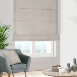 Roleta rzymska ciemnobeżowa z miękkiej w dotyku tkaniny szenilowej