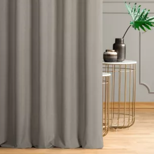 Zasłona szyta na taśmie 5 cm jasnobeżowa ze strukturalnej tkaniny typu blackout, zaciemniająca w 100%