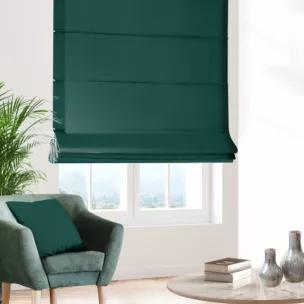 Roleta rzymska STYLE butelkowo zielona o naturalnym charakterze, z widocznym, ozdobnym splotem