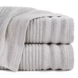 Ręcznik kąpielowy 50x90 cm bawełniany kolor srebrny bordiurą zero twist zdobiony paseczkami 400 g/m2 SAMMY