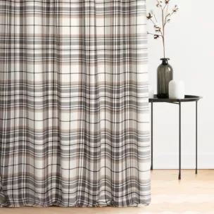 Zasłona szyta na taśmie 5 cm naturalno grafitowa z tkaniny w kratę