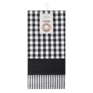 Komplet ściereczek kuchennych  3szt 50x75 cm bawełniany kolor biały,czarny 200 g/m2  LUCY