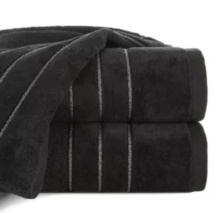 Ręcznik kąpielowy 70x140 cm bawełniany kolor czarny z kontrastującymi paseczkami 500 g/m2 SIBEL