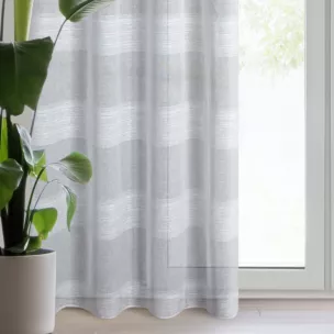 Firana srebrna zdobiona szenilowymi pasami 140x250 cm przelotka AGATA