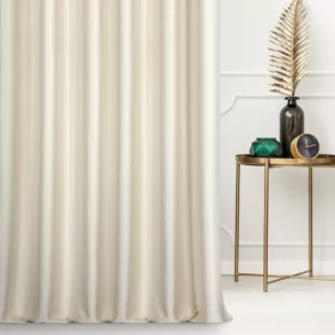 Zasłona szyta na taśmie 5 cm kremowo złota z gładkiej tkaniny przeplatanej błyszczącą lureksową nicią