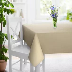 Obrus szyty beżowy z tkaniny o naturalnym splocie w stylu eko