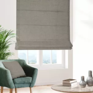 Roleta rzymska popielata z tkaniny z jodełkowym wzorem geometrycznym