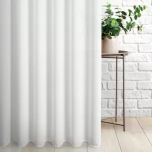 Firana szyta na taśmie 5 cm naturalna z tkaniny z efektem deszczyku i lekkim połyskiem, wykończona obciążnikiem