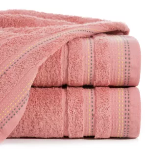 Ręcznik kąpielowy 50x90 cm bawełniany kolor koralowy z ozdobnym stębnowaniem 500 g/m2 POLA