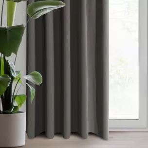 Zasłona grafitowa z gładkiej tkaniny zaciemniającej typu - BLACKOUT 135x270 cm taśma - PARISA - Design 91
