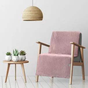 Narzuta na fotel - koc 70x160 cm pudrowo różowa z wytłaczanym wzorem i efektem 3D SOFT Design 91