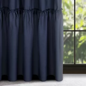 Zasłona granatowa z falbaną z tkaniny o płóciennym splocie 140x270 cm taśma - LENA