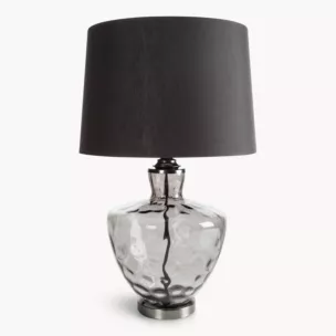 Lampa stołowa do pokoju srebrna ADELINE z lekko dymionego szkła i matowym abażurem