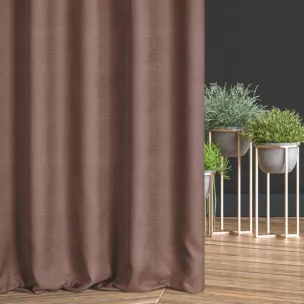 Zasłona szyta na taśmie 5 cm brązowa z miękkiej, matowej tkaniny w drobny geometryczny wzór