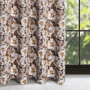 Zasłona beżowo, brązowa z motywem kwiatowym, zaciemniająca 140x250 cm przelotka - SIMONA