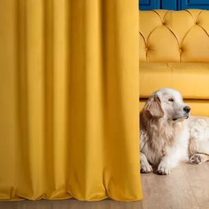 Zasłona szyta na taśmie 5 cm ENYA musztardowa z miękkiej półmatowej tkaniny welwetowej