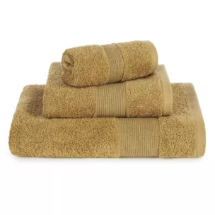 Ręcznik kąpielowy 50x90 cm bawełniany kolor musztardowy z ozdobną błyszczącą bordiurą 500 g/m2 ZOJA