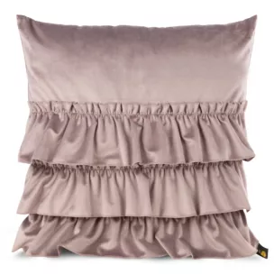 Poszewka na poduszkę 45x45 cm welwetowa kolor pudrowy róż z trzema falbanami CHARLOTTE