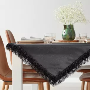 Bieżnik na stół czarny 85x85 cm TINA zdobiony puszystymi frędzlami EUROFIRANY PREMIUM