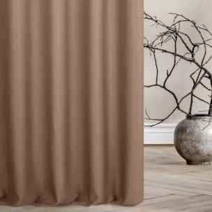 Zasłona szyta na taśmie 5 cm wrzosowa z tkaniny w stylu eko o naturalnym splocie