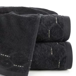 Ręcznik do rąk 30x50 cm bawełniany kolor czarny z welwetową geometryczną bordiurą 500 g/m2 LUMIA