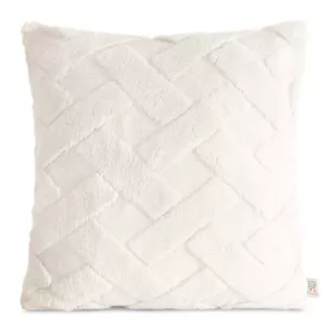Poszewka na poduszkę 45x45 cm kremowa z miękkiego pluszu zdobiona wypukłym wzorem CARO DESIGN 91