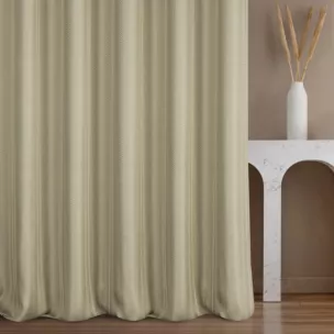 Zasłona szyta na taśmie 5 cm beżowo złota z tkaniny z błyszczącym wzorem geometrycznym (jodła)