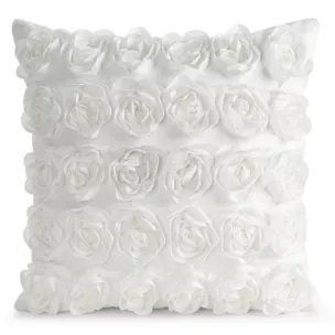 Poszewka na poduszkę 45 x 45 cm z welwetu kolor kremowy zdobiona 3D aplikacją róż ROSES Eva Minge