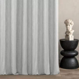 Zasłona szyta na flexach platynowa z tkaniny o naturalnym splocie z efektem melanżu