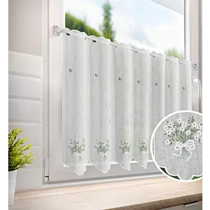 Tkanina firanowa zazdrostka zdobiona haftem drobnych kwiatuszków