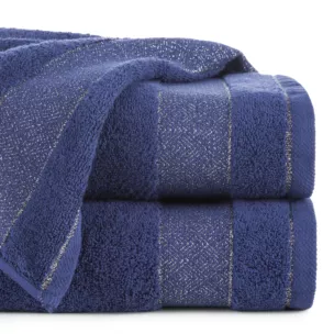 Ręcznik kąpielowy 70x140 cm bawełniany kolor granatowy z ozdobną bordiurą 500 g/m2 NESSY
