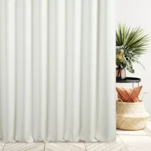 Zasłona szyta na flexach beżowa z tkaniny o naturalnym splocie z efektem melanżu