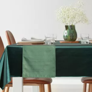 Komplet obrus + bieżnik butelkowozielony, zielony 140x220 cm o satynowym połysku - GLAMO