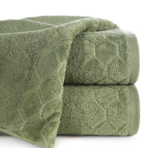 Ręcznik kąpielowy 50x90 cm bawełniany kolor zielony z welwetową geometryczną bordiurą 500 g/m2 LUMIA
