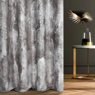 Zasłona szyta na taśmie 5 cm beżowo złota z welwetowej tkaniny z błyszczącym nadrukiem