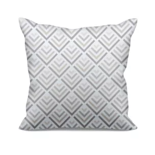 Poszewka szyta kremowo grafitowa z tkaniny o naturalnym splocie z nadrukowanym geometrycznym wzorem