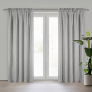 Zasłona srebrna z dodatkiem lnu i efektem deszczyku 140x300 cm taśma - JUDYTA