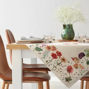 Obrus naturalno, czerwony 100x100 cm gobelinowy z motywem kwiatowym