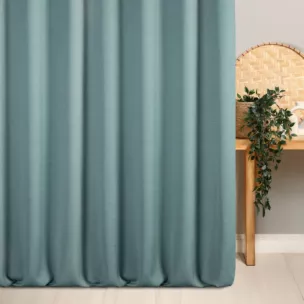 Zasłona szyta na flexach jasnoturkusowa z tkaniny o naturalnym splocie z efektem melanżu