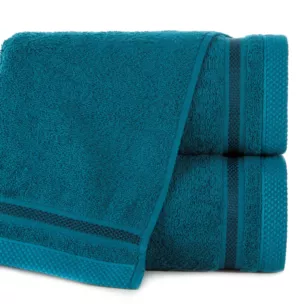 Ręcznik kąpielowy 70x140 cm bawełniany kolor turkusowy z bordiurą w paski 500 g/m2 ABBIE