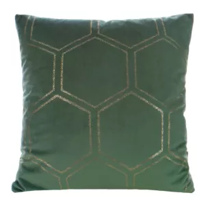 Poszewka na poduszkę 45x45 cm welwetowa ciemnozielona ze złotym wzorem plastra miodu BLINK