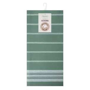 Komplet ściereczek kuchennych 2szt 50x70 cm bawełniany kolor zielony w kratkę oraz subtelne pasy 200 g/m2 RUBI