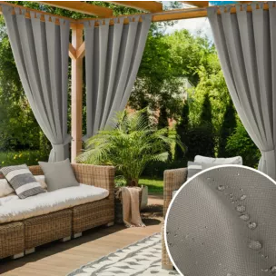 Zasłona srebrna z wodoodpornej tkaniny idealna do ogrodu i na taras 155x240 cm szelki/rzep GARDEN 2